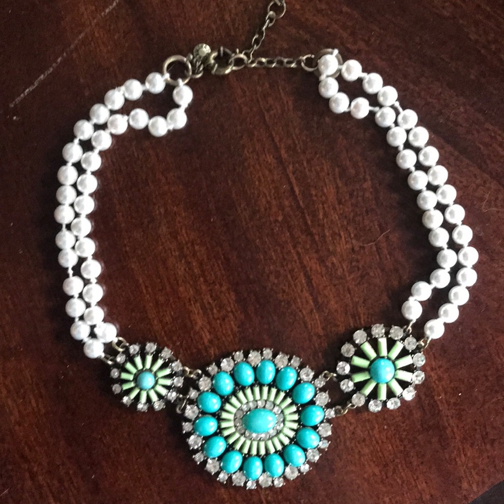 J. Crew Turquoise and White Statement Necklace